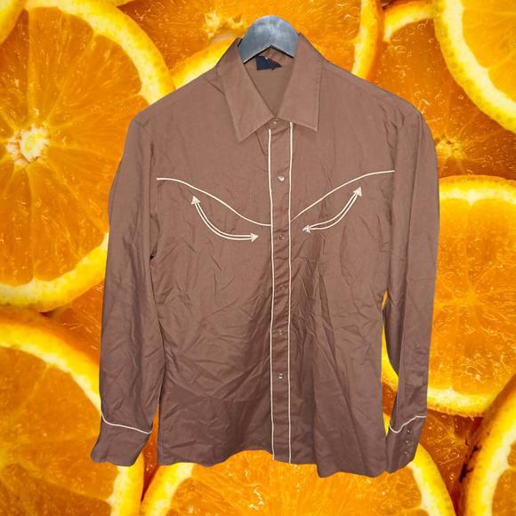 Vintage Levi's Snap Up‎ Brown Shirt with White Accents SIze Medium - Picture 1 of 5
